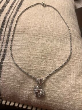 Silver Heart Pendant Necklace with Crystal Accent